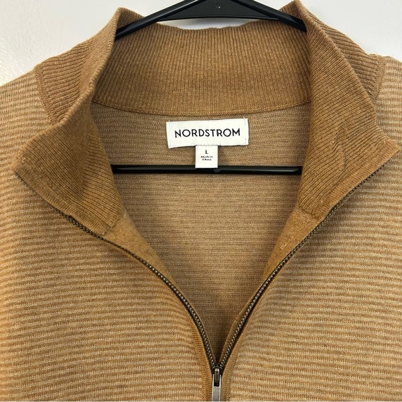 Nordstrom Brown Striped High Neck 1/4 Zip Long Sleeve Polo Shirt Size Large - Picture 4 of 10